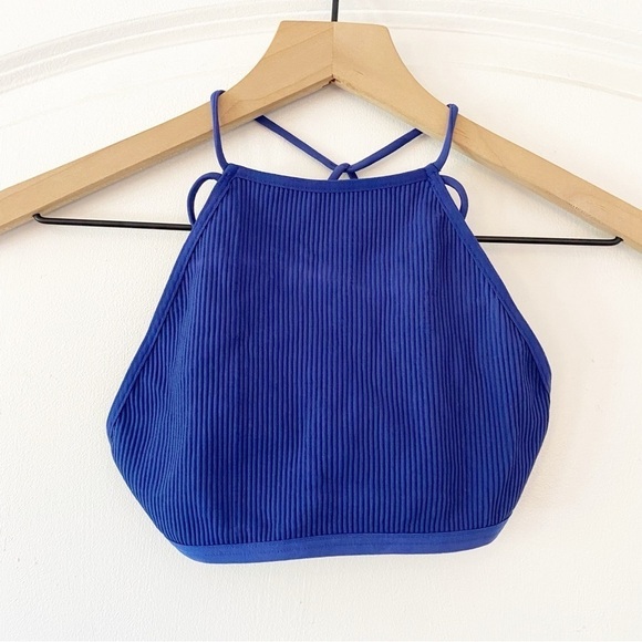 FREE PEOPLE Blue Criss Cross Crop Halter Top/Bra NEW - Picture 1 of 4